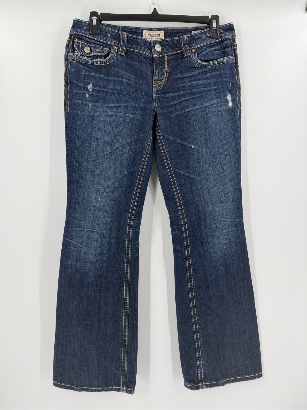 MEK Dark Blue Flare Jeans with Light Distressing